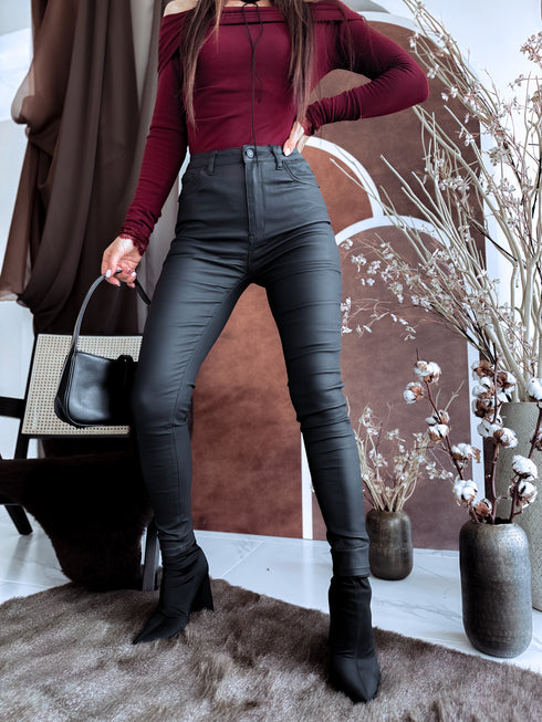 Ādas imitācijas bikses "THE 80'S SKINNY" SHW7309 - MELNAS